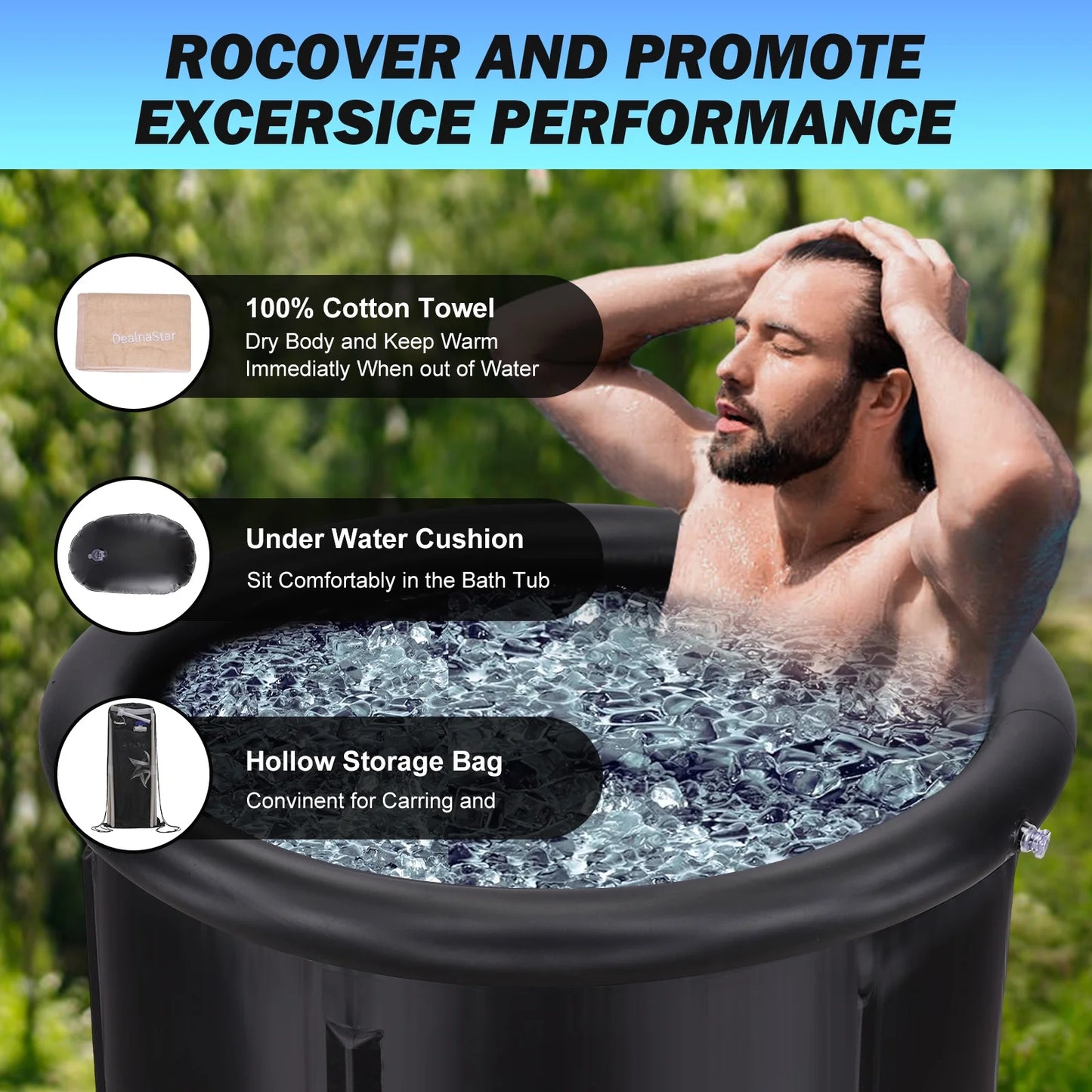 Cold Tub Ice Bath - 88 Gal Inflatable and Portable Cold Plunge for Athletes Adults - Indoor and Outdoor