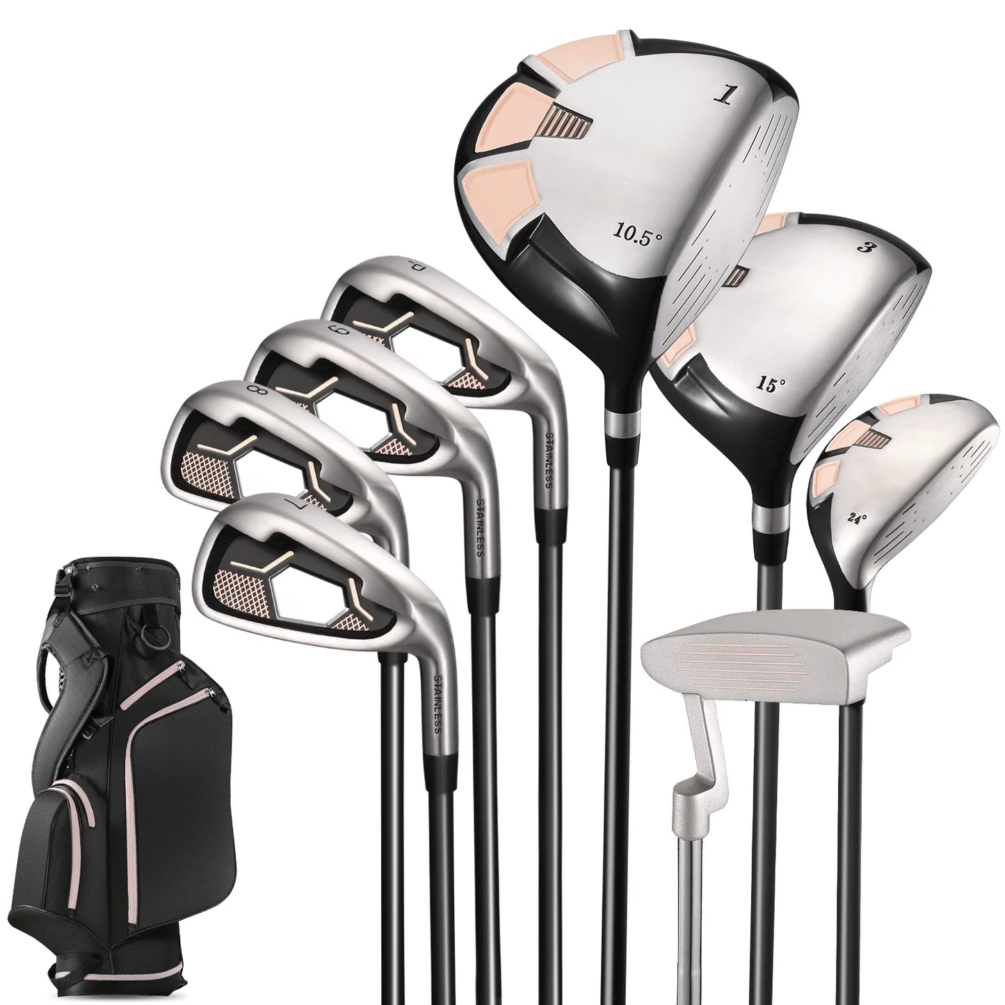 Golf Clubs Package - 12Club Set Includes 8 Club Set for Men Woman Right Handed, True Temper Steel Shafts, Putter, Stand Bag & 3 H/C'S Bonus Head