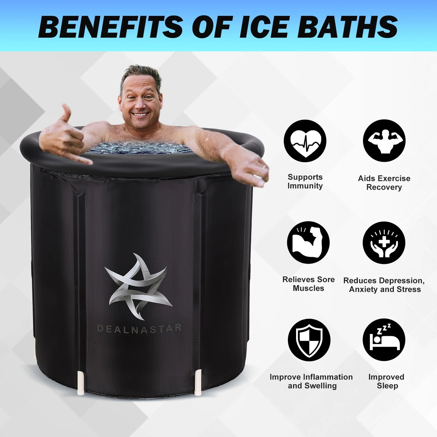 Cold Tub Ice Bath - 88 Gal Inflatable and Portable Cold Plunge for Athletes Adults - Indoor and Outdoor