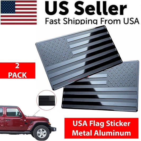 Metal USA Flag - American Car Truck Decal Emblem Black - 2PCS