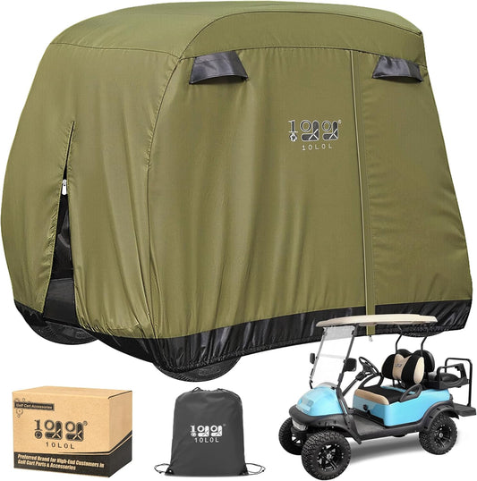 2/4 Passenger Golf Cart Cover Fits for Yamaha EZGO Club Car, 400D Waterproof Durable Polyester Golf Cart Cover with Three Zipper Doors Windproof Sunproof - Black/Army Green/Sliver