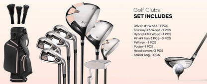 Golf Clubs Package - 12Club Set Includes 8 Club Set for Men Woman Right Handed, True Temper Steel Shafts, Putter, Stand Bag & 3 H/C'S Bonus Head