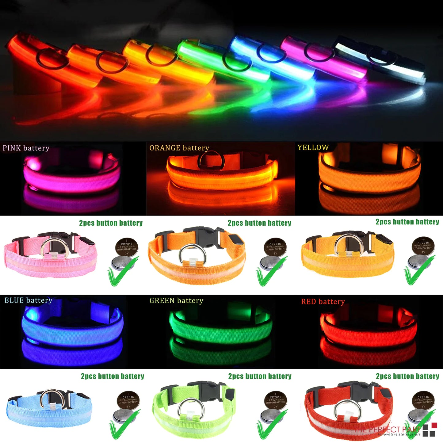 LED Adjustable Dog Collar - Blinking Flashing Light - Pet Safe & Waterproof