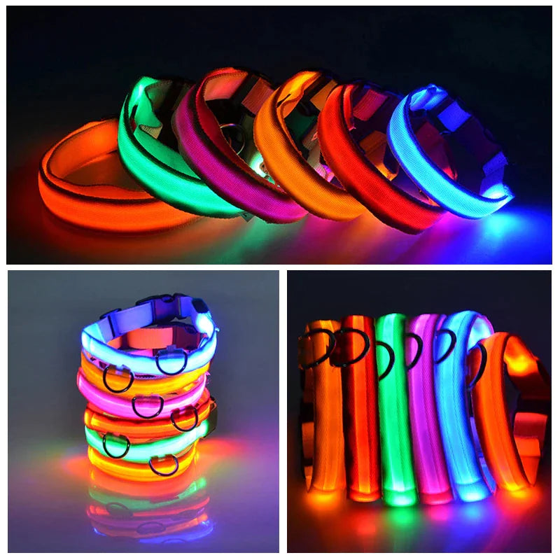 LED Adjustable Dog Collar - Blinking Flashing Light - Pet Safe & Waterproof