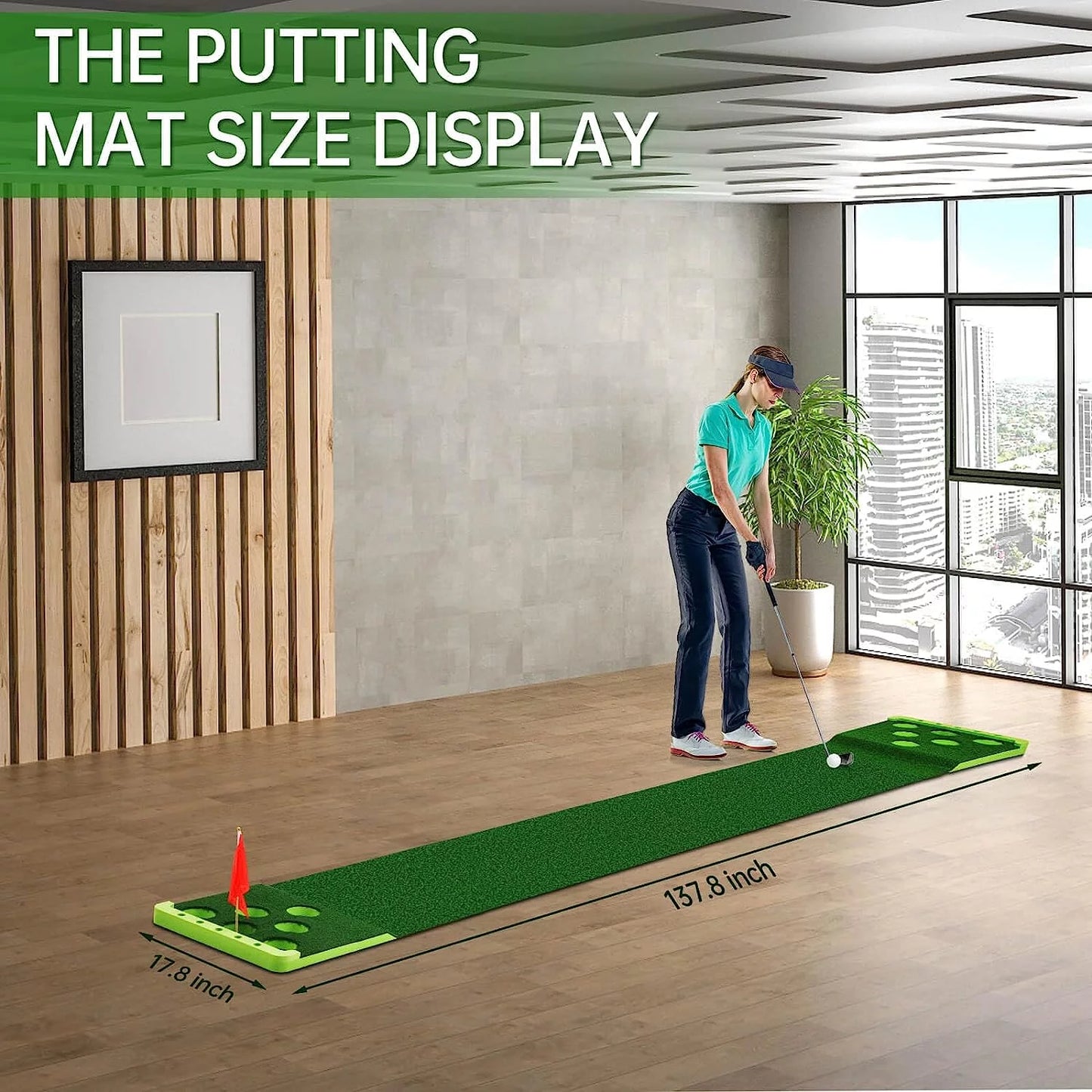 Golf Pong Putting Game Set with Front Border for Indoor&Outdoor, Golf Putting Green Mat Includes 8Pcs Golf Balls & Portable Bag,Golf Putting Practice Training Aid for Backyard,Party,Office