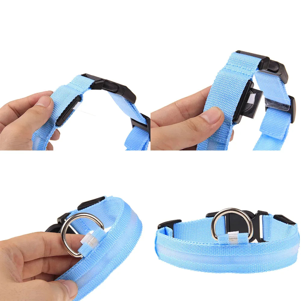 LED Adjustable Dog Collar - Blinking Flashing Light - Pet Safe & Waterproof